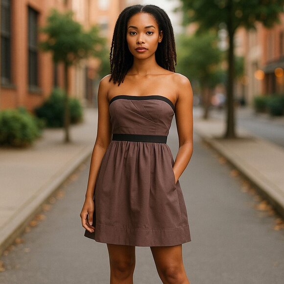 AMERICAN EAGLE SZ 2 Purple/Taupe Pleated design Gathered Skirt Strapless Dress - Picture 1 of 7